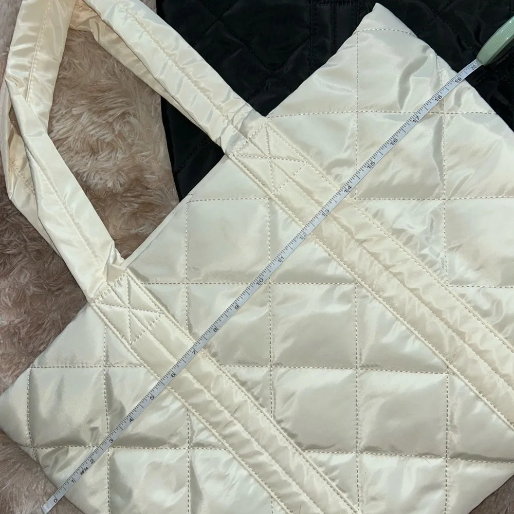 NEW 2 Large Quilted Tote Bags, Cream & Black, dust bags included!